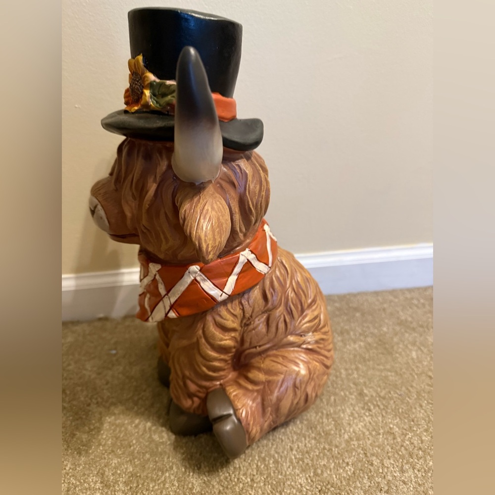 Hobby Lobby Fall Highland Cow Wearing Top Hat With Sunflower Autumn LARGE NEW - Picture 2 of 5